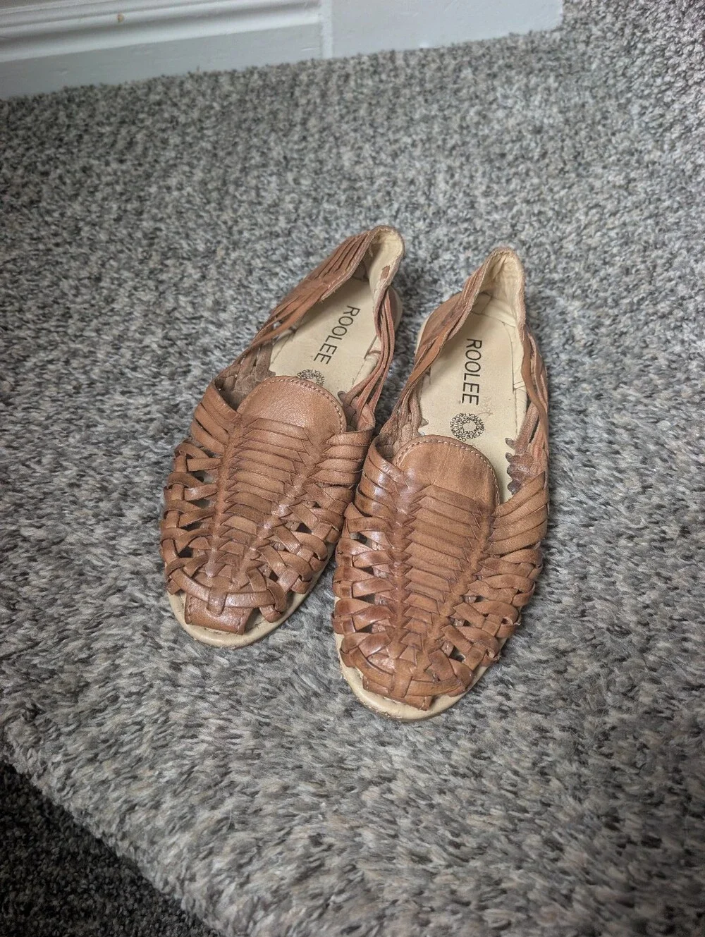 Roolee Mexican Huarache Flats Tan Leather Authentic Made in Mexico Size 7